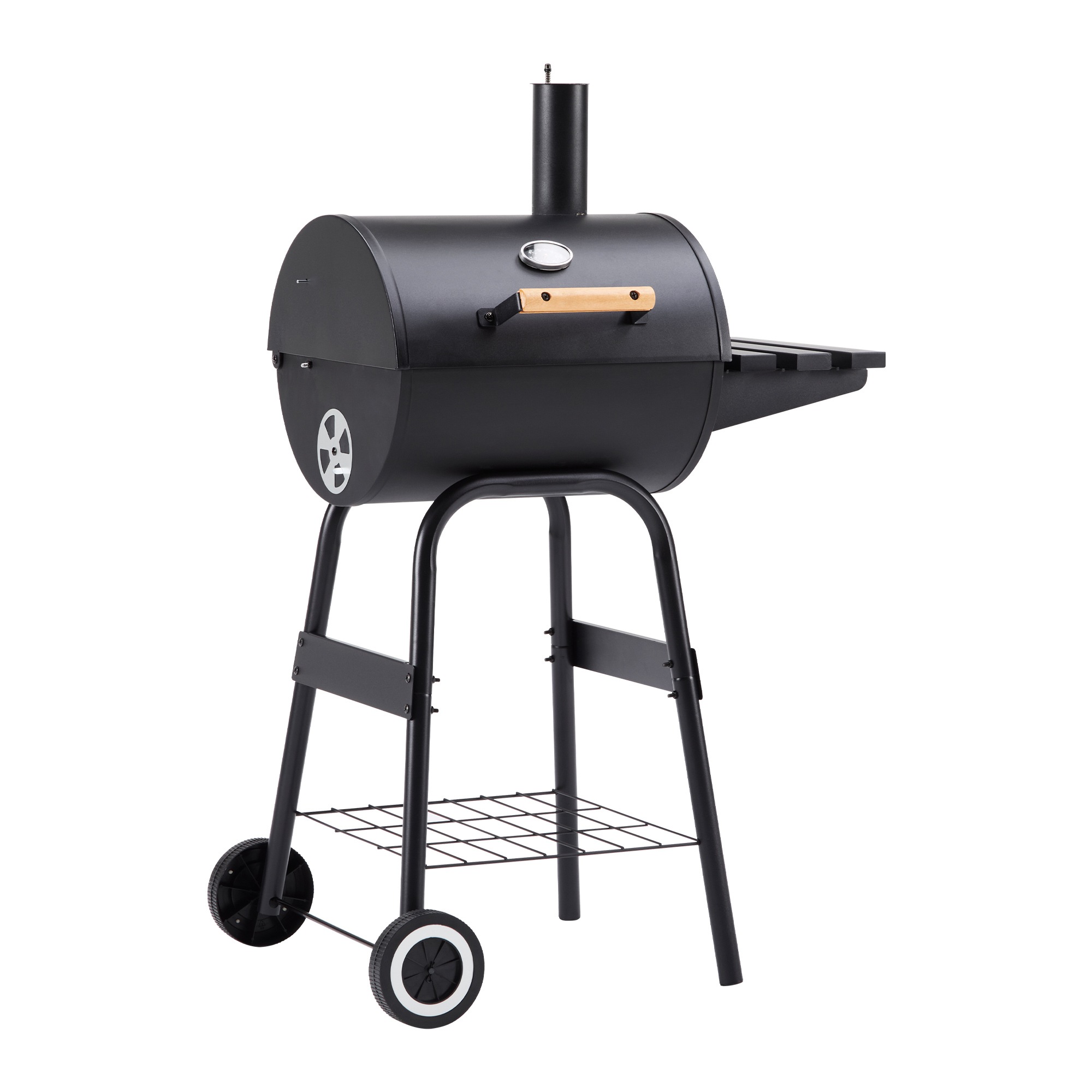 【当日発送/無料配達】バーベキューコンロ BBQコンロ 焼き網 温度計 サイドテーブル キャスター 煙突付き 棚板 タイヤ追加 移動楽々 バーベキュー BBQ アウトドア 屋外用 庭 キャンプ用-15