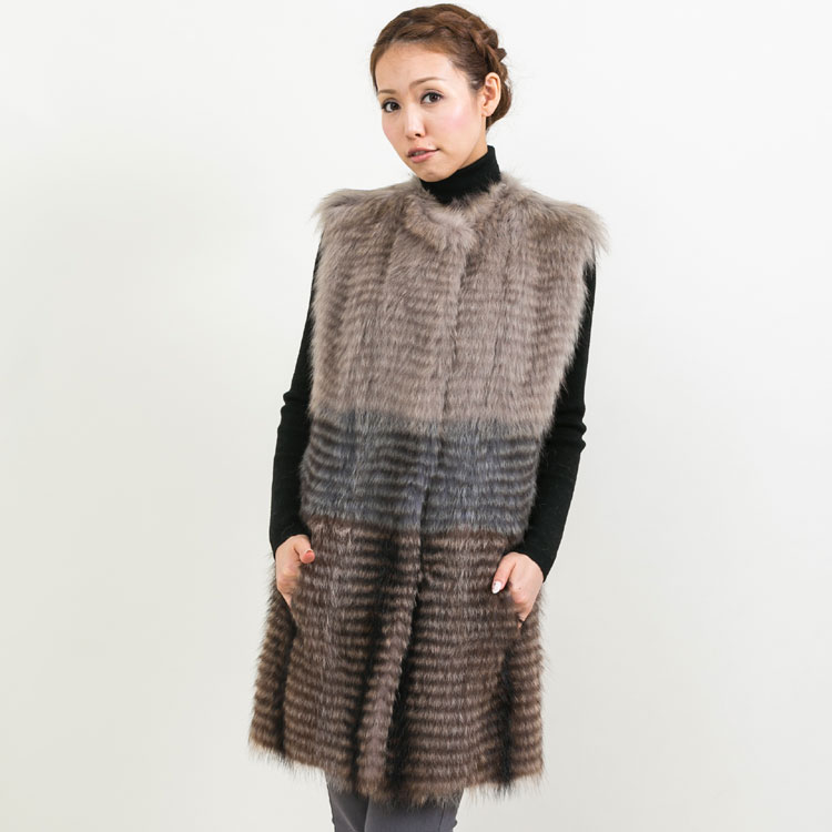 ラクーン ファー ベスト ナチュラルカラーベース ライトグレー 送料無料 レディース ギフト プレゼント 100,000円
