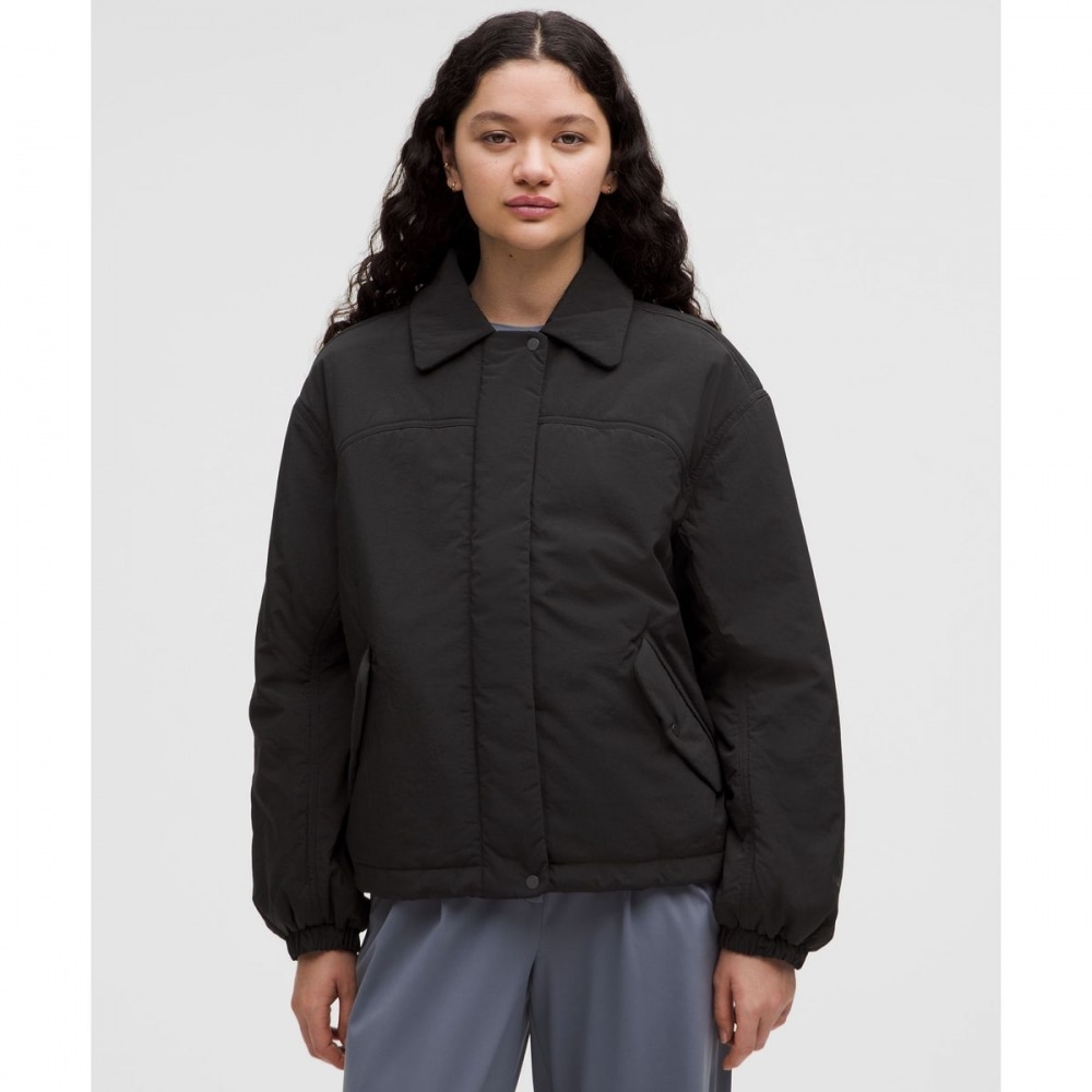 インサレーテッドオーバーサイズカラージャケット-ブラック