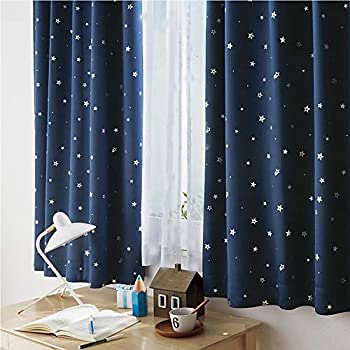 PONY DANCE プラネット 遮光カーテン 星箔 目隠し 防音 断熱 省エネ 室内装飾 子ども部屋 寝室 幼稚園にピッタリ 2枚組 ネイビーブルー 幅100丈110cm