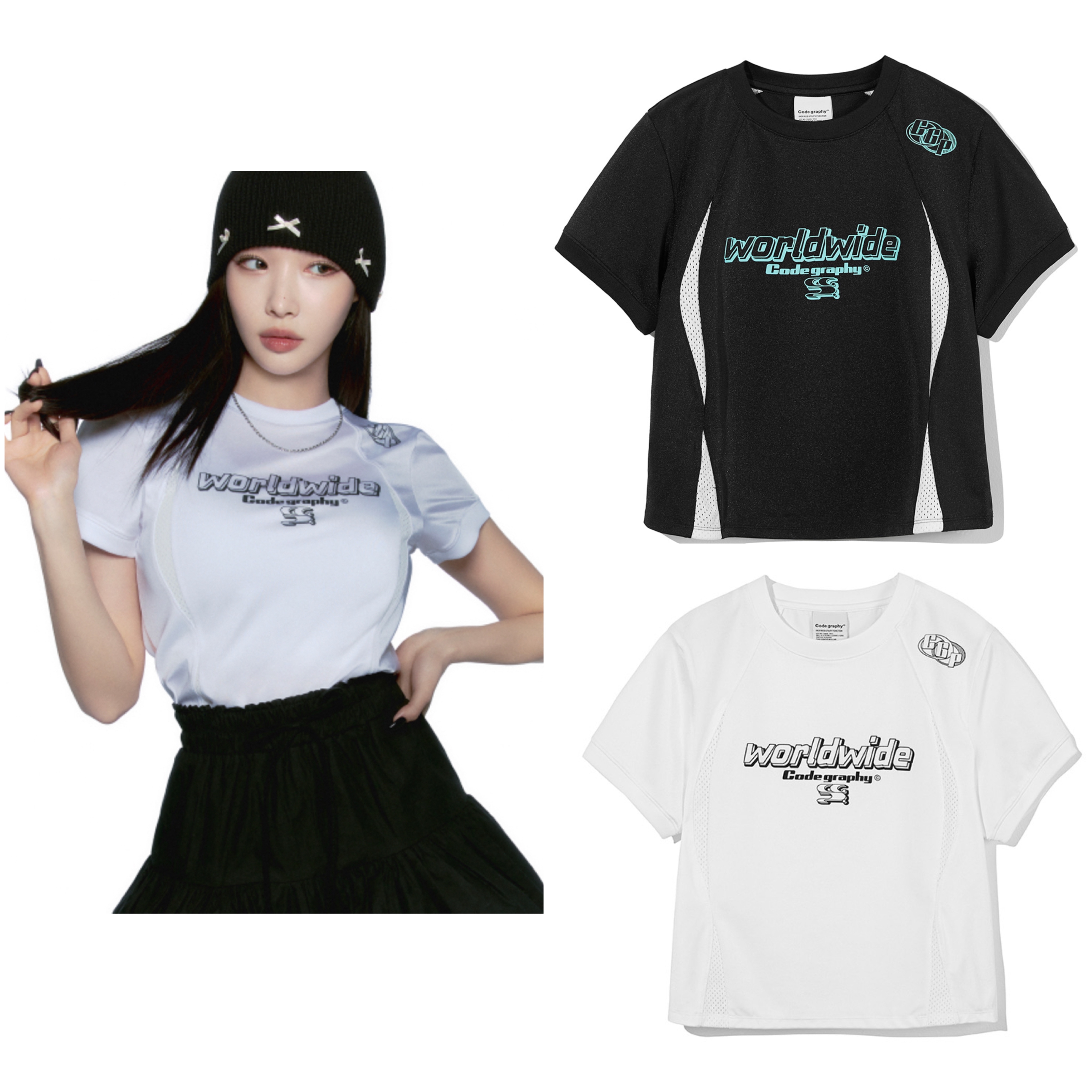 (ウーマン) メッシュ 配色 半袖 Tシャツ