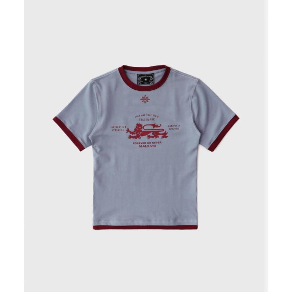 BADBLOOD Lion Jersey Ringer T-Shirt Purple Gray w-tee25