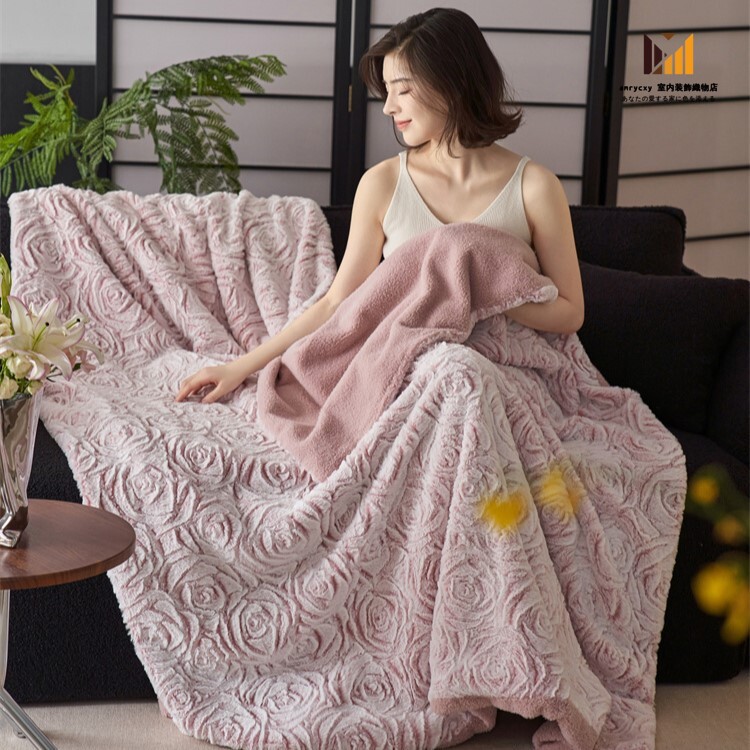 毛布 バラ模様 掛け布団 綺麗 もこもこ ブランケット 2枚合わせ毛布 シングル ダブル ハーフ 膝掛け もうふ 薔薇 マイクロファイバー あったか 暖かい 防寒 吸湿発熱 ふわふわ おしゃれ 可愛い