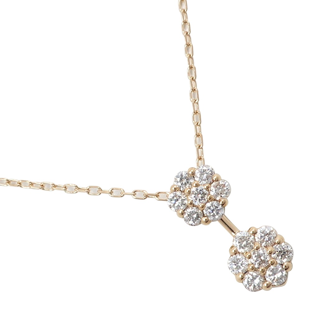 フラワー ネックレス K18イエローゴールド ダイヤモンド 0.4 約1.8g レディース 中古品 Aランク