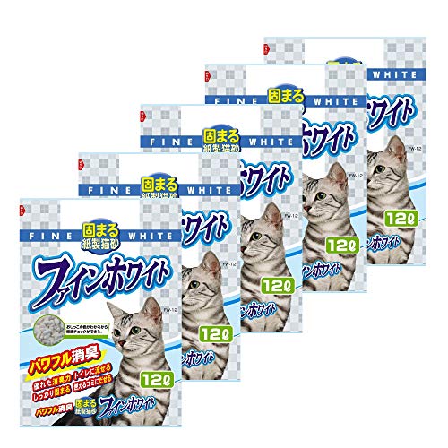 常陸化工 オシッコの色がわかる紙製猫砂 ファインホワイト 12L5個 (ケース販売)