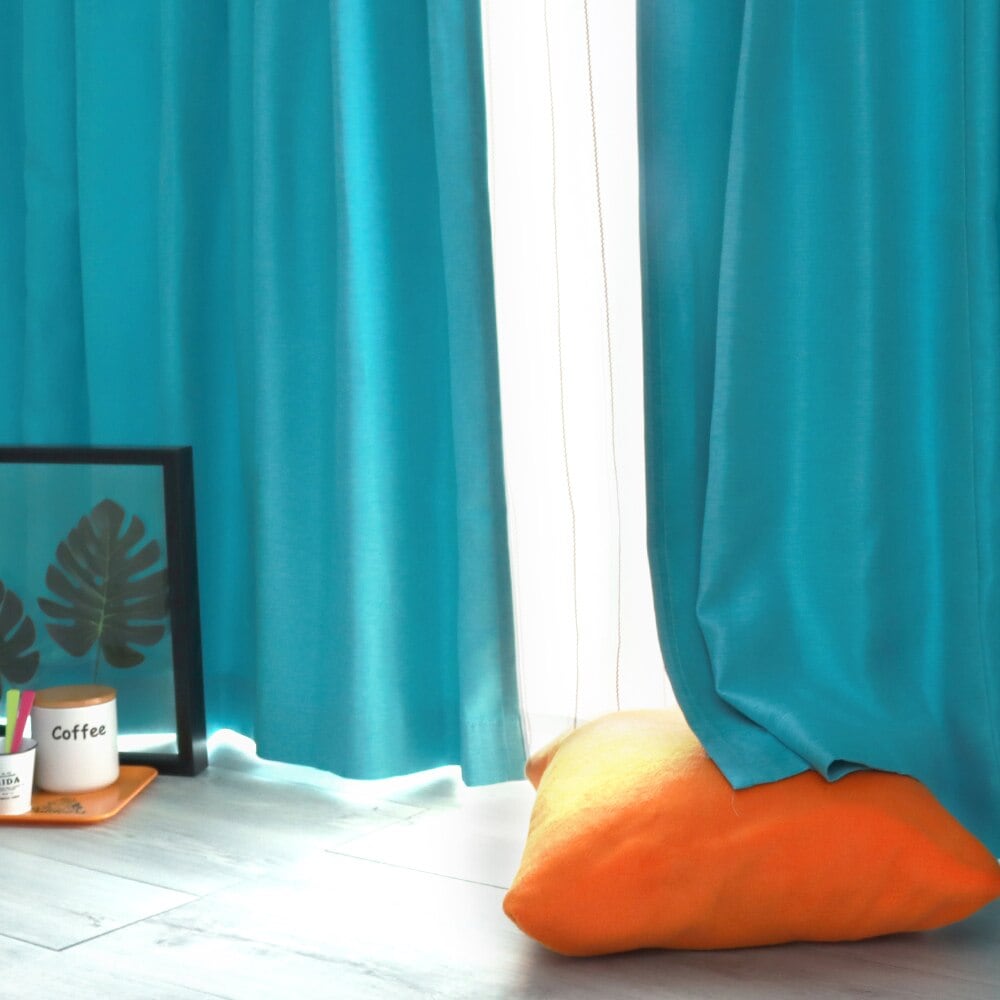 カーテン 4枚セット 遮光 ミラー UVカット 断熱 遮像 洗濯可 幅100/150 丈90-200cm ターコイズブルー＆選べるミラーレース 4枚組 (幅150cmはカーテン1枚レース1枚）