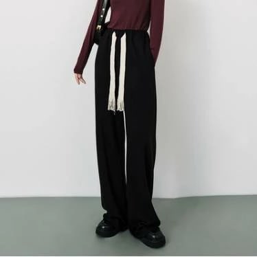 ストリートスタイル ボトムス パンツ スウェット 部屋着 ワイドパンツ ストレート ワイド スマート リボン ポケット ハイウエスト 大人可愛い シンプル カジュアル かっこいい 大人女子 こなれ感