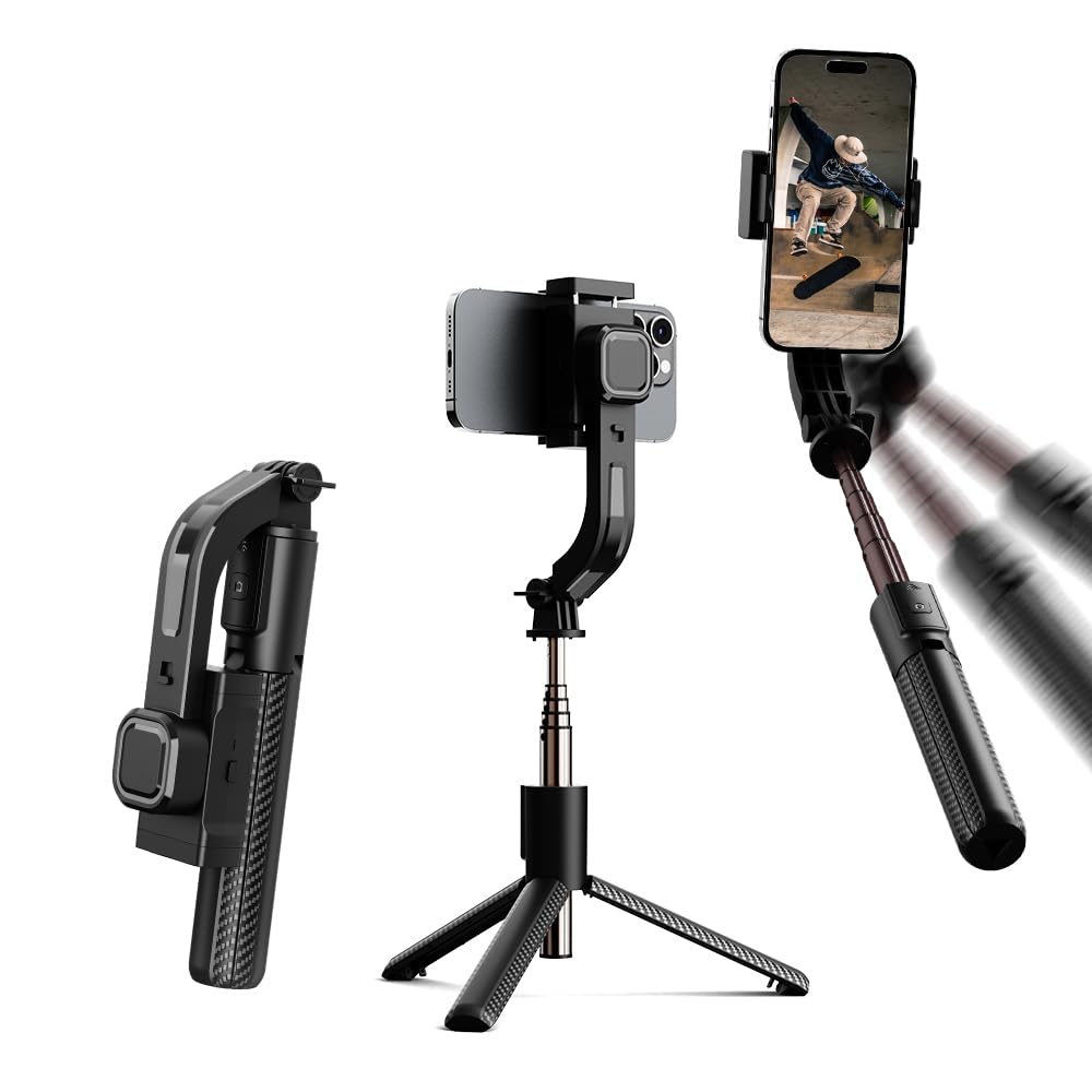 C06 単軸ジンバル 自撮り棒 スマホジンバル 手ブレ補正 アルミ合金製 取り外し可能Bluetoothリモコン付き 縦横切替 収納便利 旅行 Vlog撮影 ライブ配信 ビデオ通話 Ti