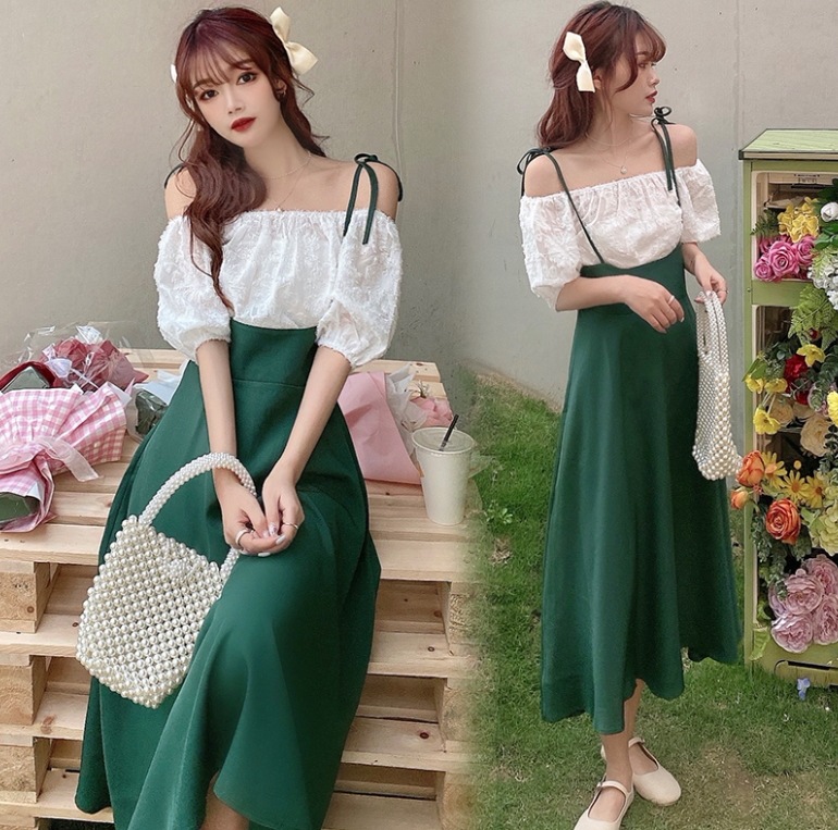 トップス スカート ブラウス ロングスカート フレアスカート マキシ マキシ丈 袖あり