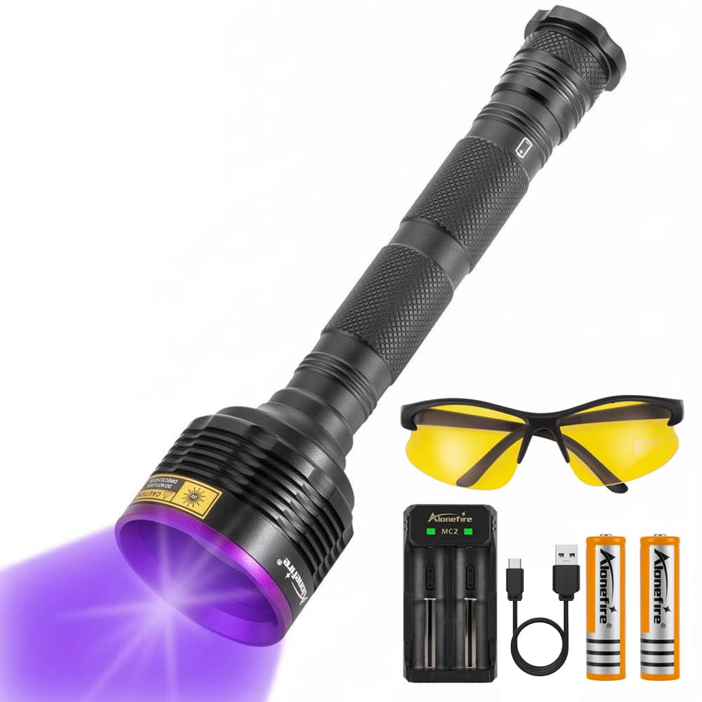 Alonefire SV56 30W 紫外線 ブラックライト 強力 UV LED ライト 波長365nm USB充電式 アニサキスライト ウッド灯検査 ペット尿検出器 スコーピオン 鑑定 真贋