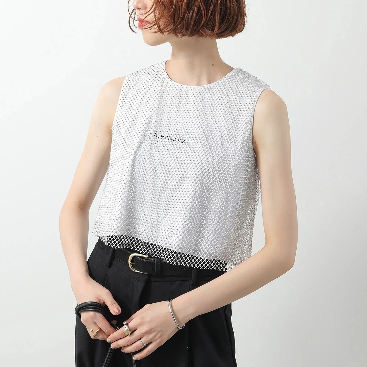 GIVENCHY KIDS ジバンシィ キッズ タンクトップ H30840 レディース ガールズ ノースリーブ カットソー ラインストーン装飾 ロゴ 016/LIGHT-GREY