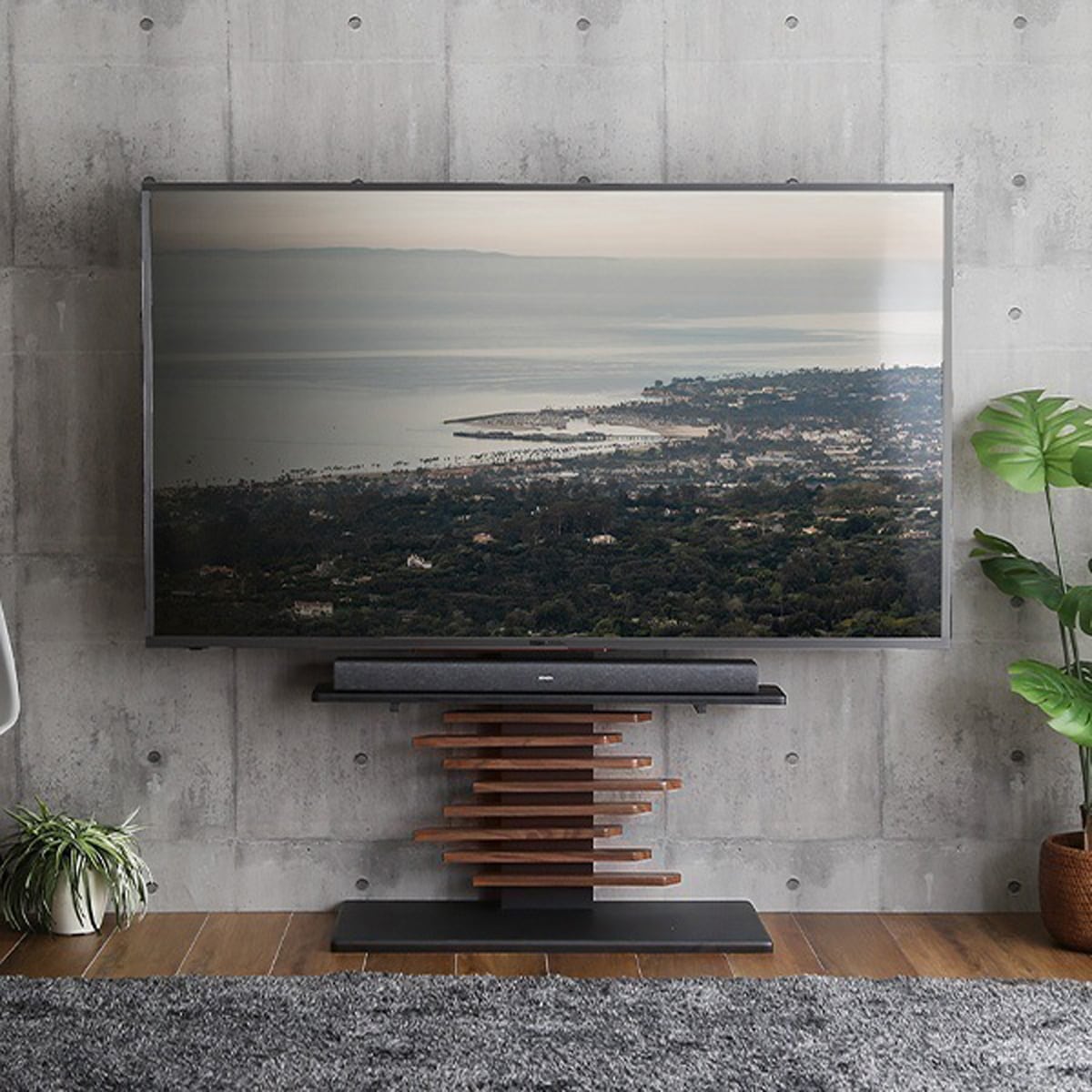 最大 100インチ対応 デザインテレビスタンド 専用サウンドバー棚板 SET 5段階調整 HDDホルダー付き