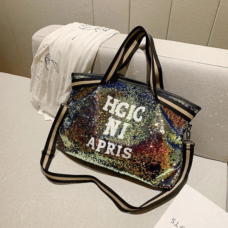 スパンコールハンドバッグ女性の大容量短距離旅行バッグファッションシンプルなシングルショルダーバッグ女性のためのフィットネスyogaバッグ