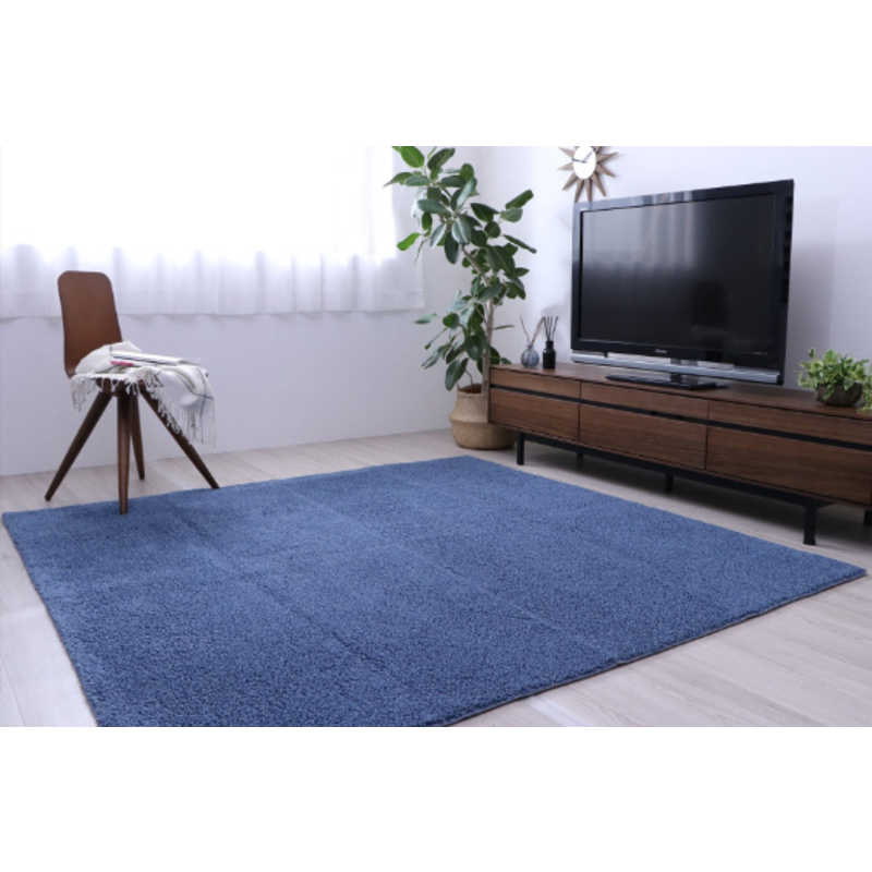 イケヒコ　タフト風ミックスパイルラグ プリーム (約185×185cm/ネイビー) 6,863円