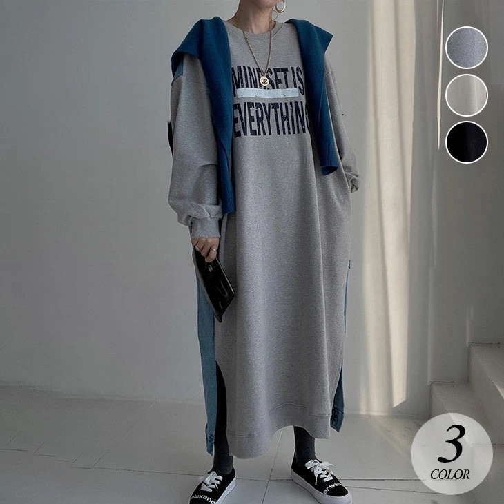 長袖 ロゴ ワンピース レディース 秋 ロングワンピース 文字プリント デニムデザイン デニム ドレスワンピース 長袖ワンピース カジュアル 韓国ファッション