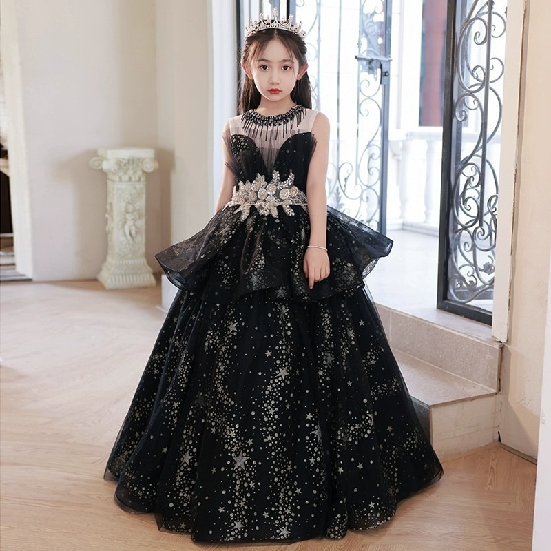 子供用ドレスプリンセスプリンセスドレススプリングブラックリトルホストガールズドレスショーピアノプレイコート