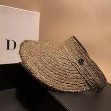 女性用のわら編みの空のシルクハットエッジが粗い夏のビーチ日よけの麦わら帽子UV耐性のある日よけ帽子