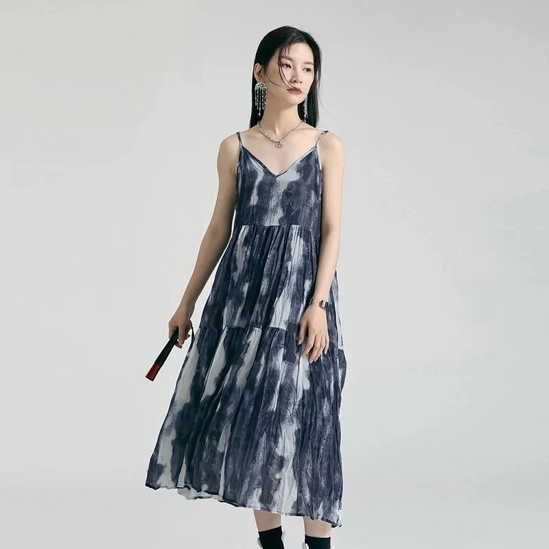 【J.Fashion】 Vネック 柄ワンピ キャミワンピース 夏 ロングワンピース 体型カバー レディース おしゃれ 上質 関連商品は店で購入可能 メガ割