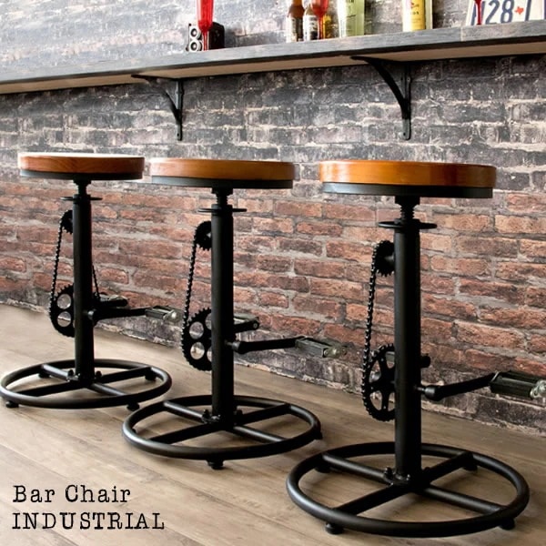 レトロ カウンターチェア 高さ63-73cm ヴィンテージ風デザイン 自転車チェーン + ペダル 天然木座面 レトロモダン インテリア 10,635円