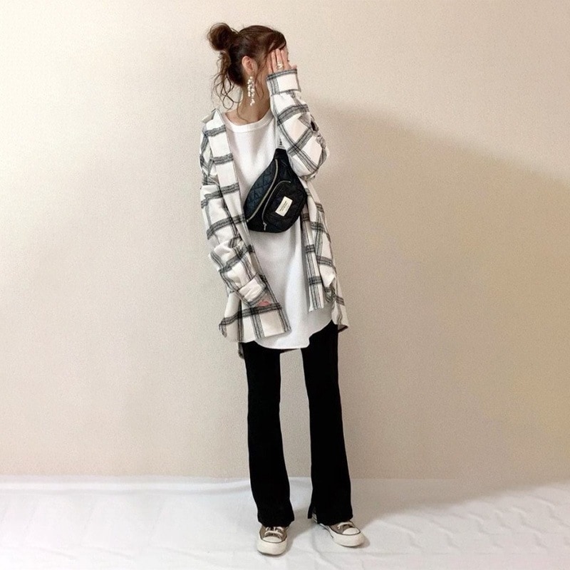 シャツ チェック柄 格子柄 前開き 長袖 ルーズ 体型カバー 韓国 レディース かわいい 可愛い キュート 大人可愛い 大人女子 シンプル きれいめ カジュアル 大人 気品 上品 おしゃれ