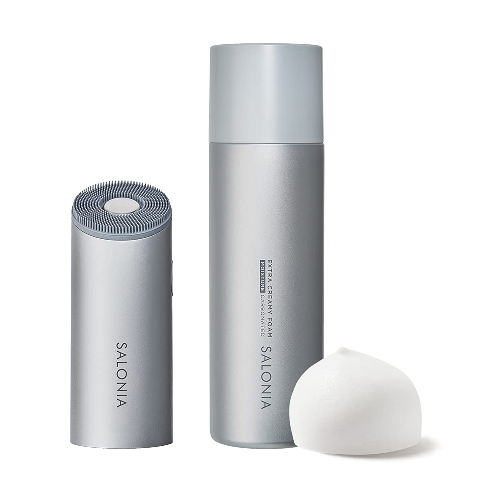 SALONIA サロニア 洗顔ブラシ イオンフェイシャルブラシ＆エクストラクリーミーフォーム 電動洗顔ブラシ 毛穴洗浄 小鼻 黒ずみ SAL21202SL シルバー 【Amazon.co.jp限定品】