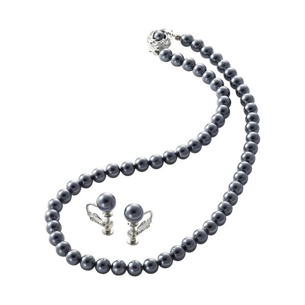 (まとめ)貝パール2点セット(ブラック) K50415814(×2セット)