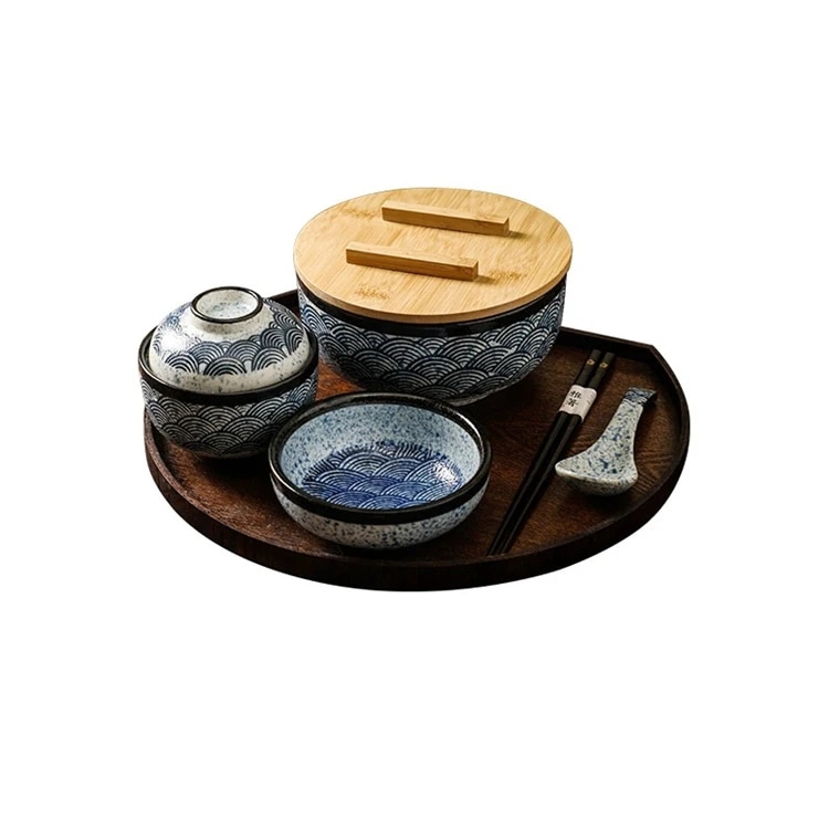 限定新品スタイル 1人用 陶器食器セット トレイ付き サラダ碗 フルーツプレート 麺碗 耐熱120℃ マイクロ対応2025
