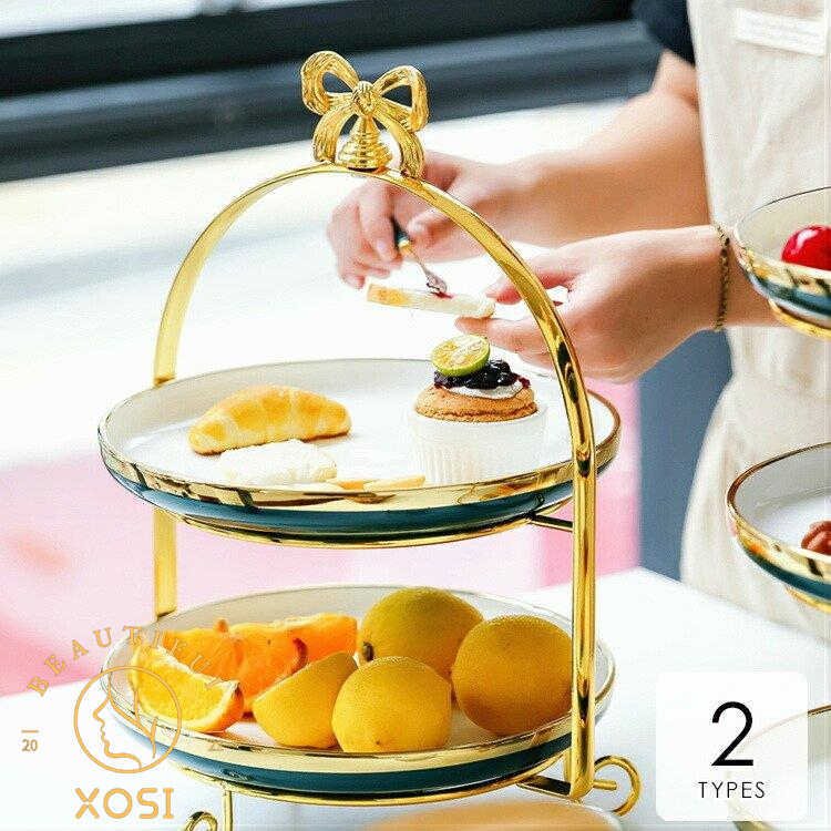 食器 キッチン雑貨 カトラリー お皿 プレート ギフト プレゼント ティースタンド ラウンド リボン 2段 3段 アフタヌーンティー グリーン 高級感/[aib85a] 7,876円
