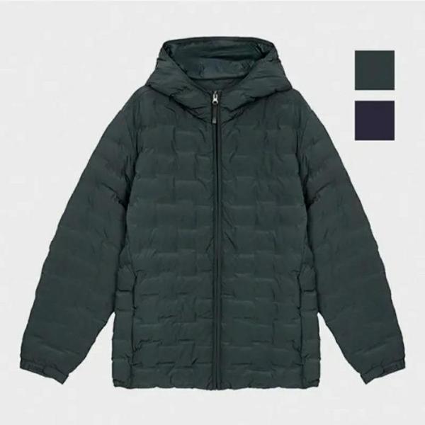 HC09男性スクエアキルティングパターンフード付きジップアップパディング 厚手で薄くて暖かい超軽量シームレスチューブ（S41517272）