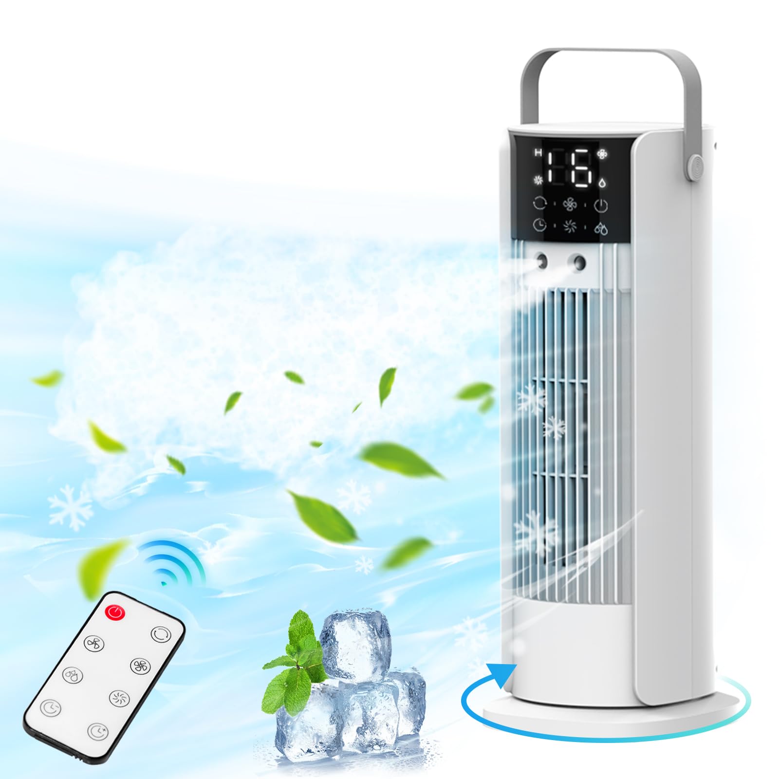 タワーファン 扇風機 加湿 1台2役 冷風扇 冷風機 強力送風 自動首振り 4段階風量 羽なし 縦型扇風機 静音 LEDディスプレイ リモコン付き 切タイマー 上部給水700ML水タンク