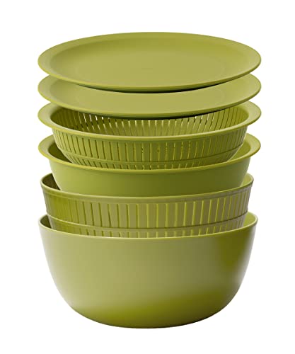 ライクイット (like-it) ざる ボウル 電子レンジ対応 Colander&Bowl 米とぎにも使える ザルとボール グリーン 6点セット 日本製 水切り 湯切り可能 耐熱ボウル