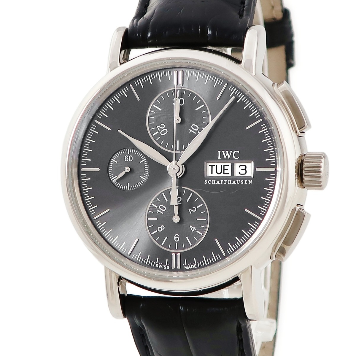 ポートフィノ クロノグラフ IW378301 自動巻き メンズ OH済 K18WG無垢 グレー デイデイト 3年保証