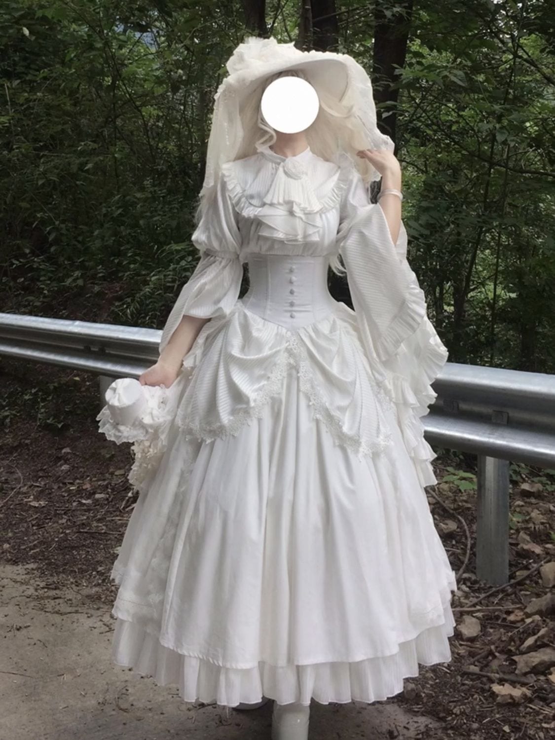 3日出荷 ハロウィン 白ゴシック シスター風 姫袖スカート ロング丈 アリス風 ロリータ レディース