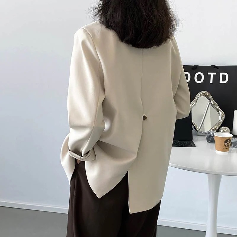 3色 ジャケット 薄手 春 秋 コート アウター レディース スリット バックシャン かっこいい シンプル 黒 白 ベージュ 無地 バックスリット ダブルブレスト風 おしゃれ 大人可愛い 長袖 ミドル