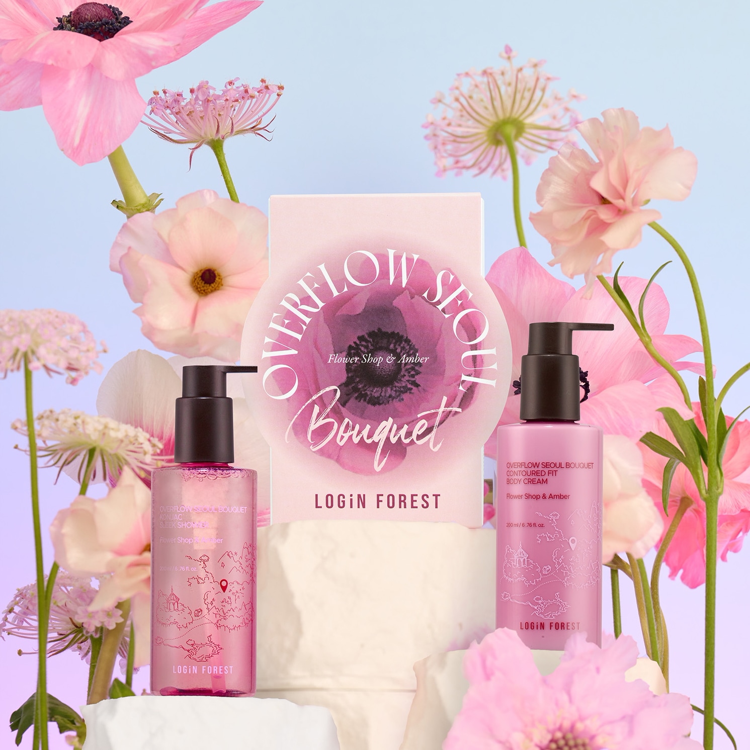 loginforest オーバーフロー ソウル ブーケ スペシャルエディション／200ml × 2種こんにゃく由来泡のボディウォッシュ＆マカライン成分配合ボディローション