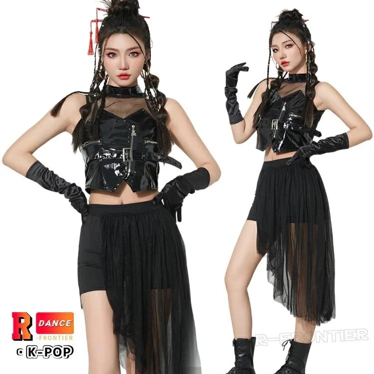 母の日【夏の】【出荷が迅速】k-pop 衣装 黒 K-pop ダンス衣装 レディース ダンス衣装 トップス アームウォーマー へそ出し ダンス イベント HIPHOP セットアップ ヒップホップ 韓国