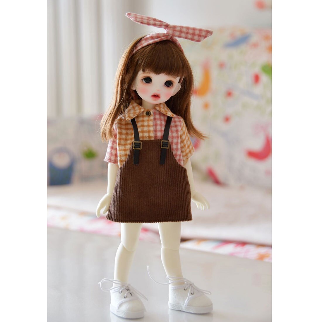 チェックシャツストラップスカート服セットのため1/6 bjd人形脳トレーニングのおもちゃ子供知育玩具誕生日プレゼント-いいえ人形