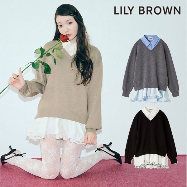 リリーブラウン　Lily Brown シャツドッキングフリルミニワンピース リリーブラウン LILY BROWN シャツドッキングフリルミニワンピース