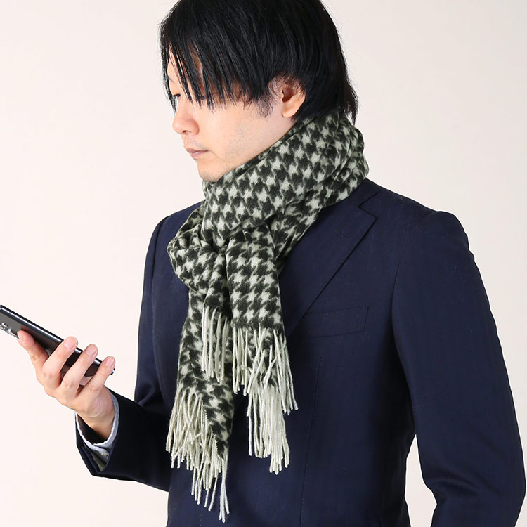 カシミヤ 100% ストール マフラー メンズ ユニセックス ハウンドトゥース 格子柄 大判 厚手 【184cm×60cm】 千鳥格子 カシミア カシミアマフラー メンズマフラー カシミヤ100％ 秋