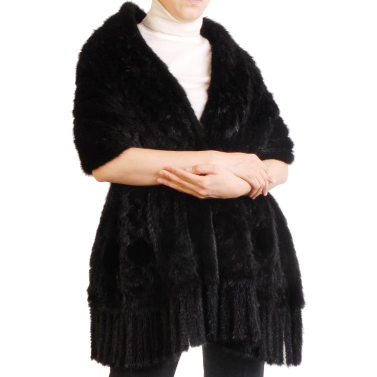 【1点限り】ブラックミンク編み込みストール