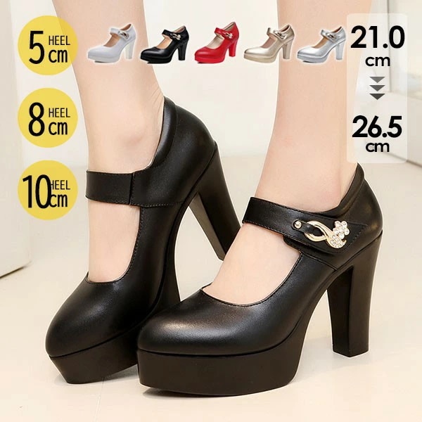 厚底 パンプス ワンストラップ 春秋 太めヒール ヒールパンプス フォーマル 大人 レディース シューズ ロリータ靴 メイド靴 可愛い 姫様 お嬢様 女の子 おしゃれ 日常 文化祭 イベント 美脚 お