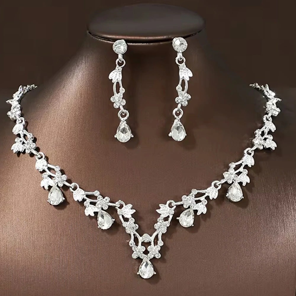 フェアリークリスタルブライダルジュエリーセット（ピアス＆ネックレス）アクセサリー キラキラ 首飾り 女性 プレゼント レディース 仮装 コスプレ 衣装 プリンセス 宝石 mt641xxxxxxxx