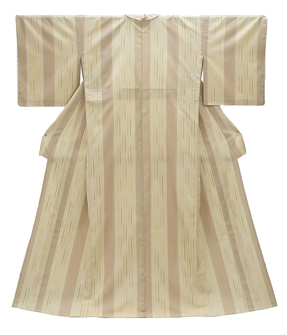 単衣 紬 新品仕立済 正絹 単衣 みちのく紅花紬 紅雪乃 幾何縞模様 身丈164.5cm 裄丈68cm 紬 新品 仕立て上がり 着物 wd1027