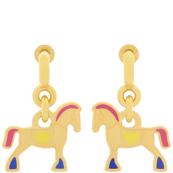 エルメス HERMES ピアス シュヴァル グランドパラード メタル エナメル ゴールドXマルチカラー 馬 【箱】【中古】