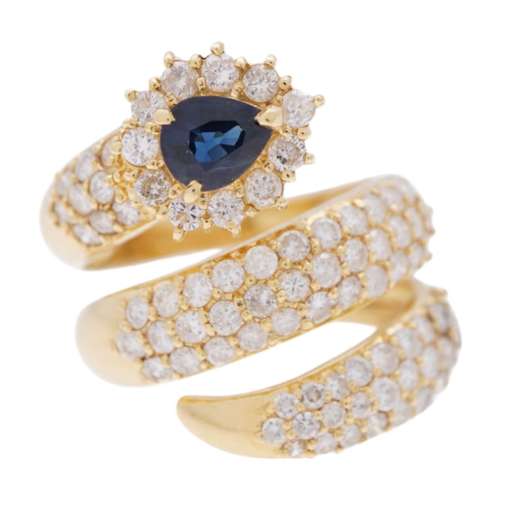 美品 ダイヤ2.00ct サファイア0.72ct リング・指輪 K18イエローゴールド/ダイヤモンド/サファイア 14号 ゴールド 0083【中古】 レディース