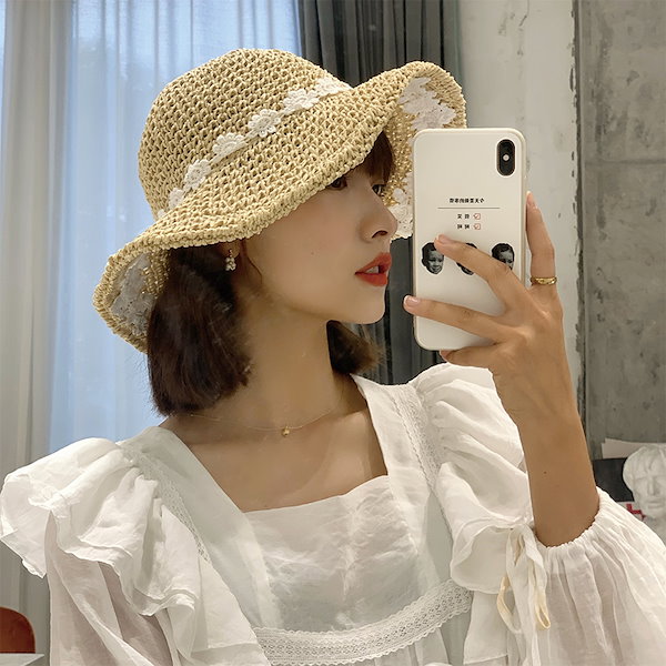 Qoo10] 帽子の女麦わら帽子の韓国版の潮の百合日系