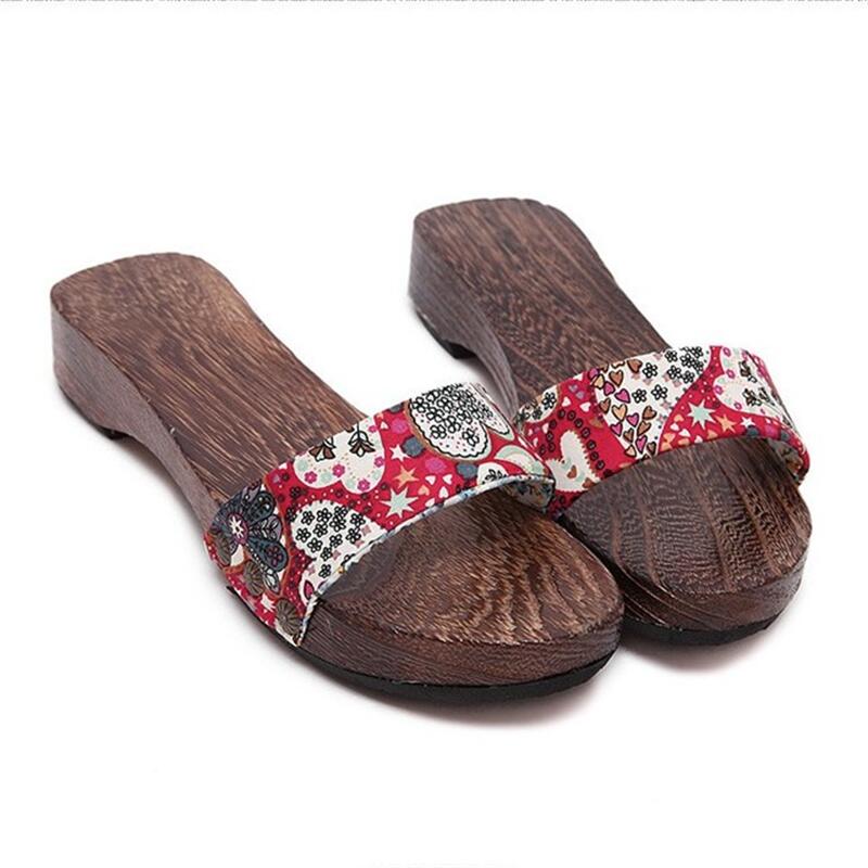 【新品】下駄 木製 焼桐 スリッパ 涼しい 蒸れにくい ビーチサンダル レディース 和風 滑り止め 花柄 フローラル ミュール 花火大会 おしゃれ 【新品】