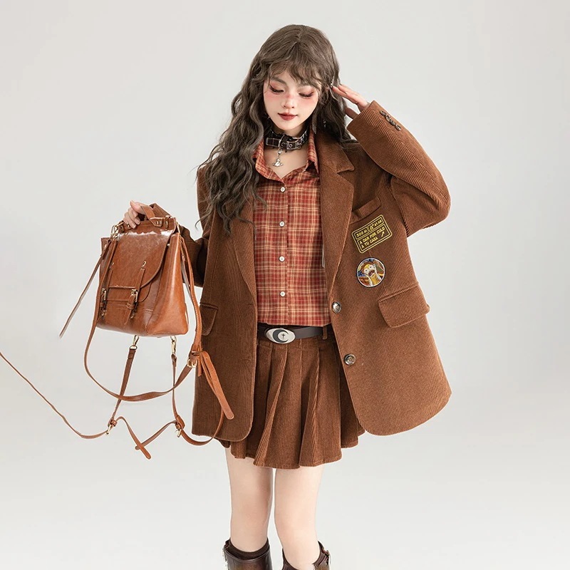 レトロコーヒーカラープリーツスカートショートスカート2024春夏ハイウエストスリムaラインスカートアンブレラスカート