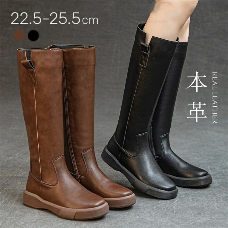 今年の新しいデザイン げフラッ ロングブーツ 茶色 黒 美脚 ローヒール ブラウン 筒周り ゆったり 疲れない レディース ジョッキーブーツ ロングブーツげフラッ ロングブーツげフラッ ロングブーツ