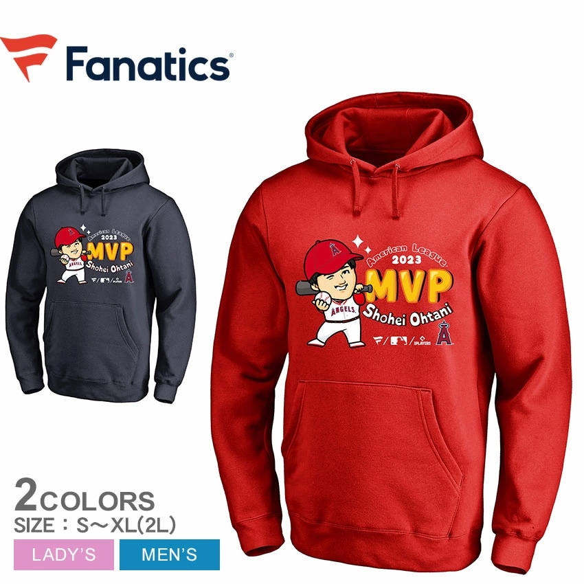 パーカー レディース メンズ 大谷翔平選手 AL MVP受賞記念 限定イラスト レッド 赤 ロサンゼルス エンゼルス 二刀流 2023 アメリカンリーグ ウェア プルオーバー